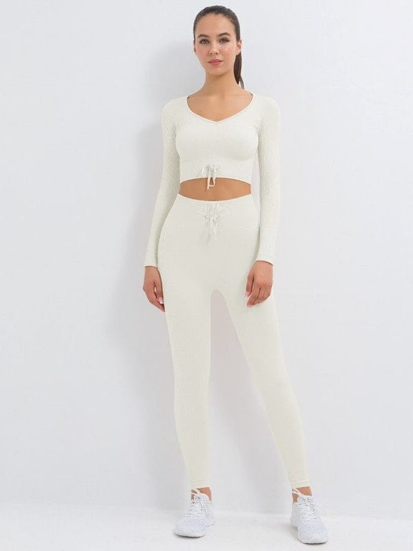 Ensemble Sport Côtelé Legging et Top Ensemble Sport helankezatrening.com : Legging Femme | Vêtements de Sport sa Blanc