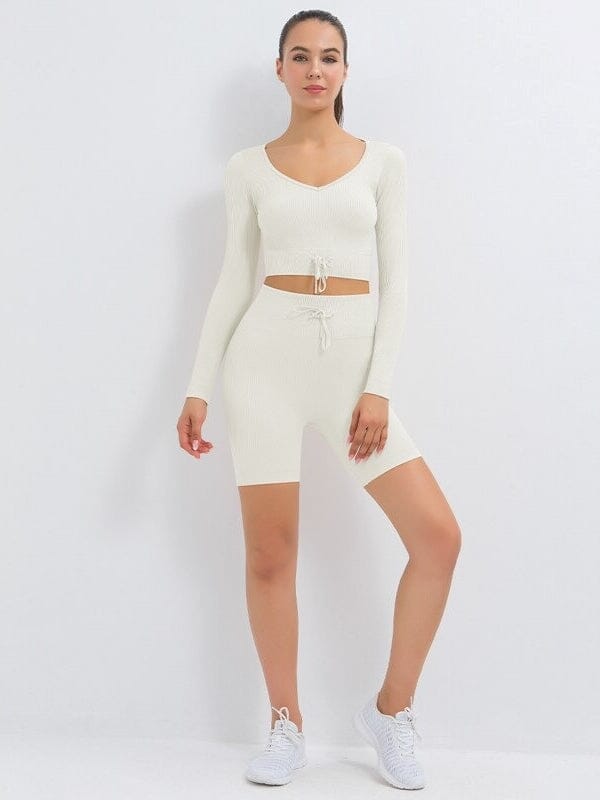 Ensemble Sport Côtelé Short et Top Ensemble Sport helankezatrening.com : Legging Femme | Vêtements de Sport sa Blanc