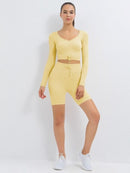 Ensemble Sport Côtelé Short et Top Ensemble Sport helankezatrening.com : Legging Femme | Vêtements de Sport sa Jaune