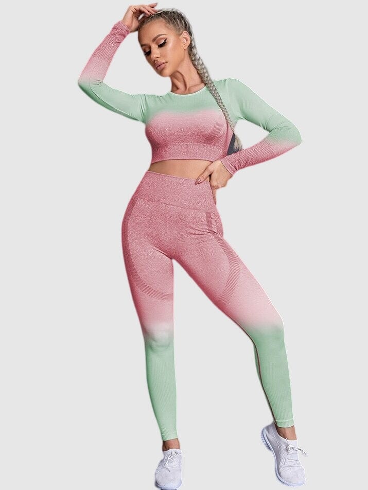 Ensemble Sport Dégradé - QueenFit Ensemble Sport helankezatrening.com : Legging Femme | Vêtements de Sport sa Rose/Vert