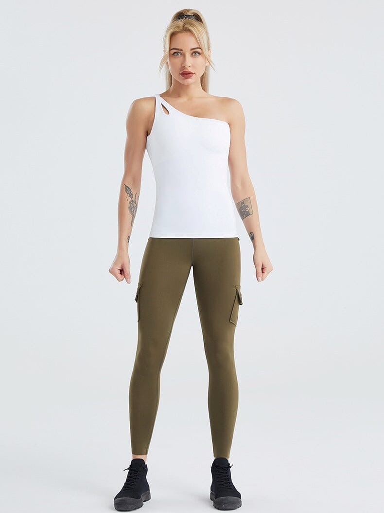 Ensemble Sport Legging Sport Débardeur Ensemble Sport helankezatrening.com sa Blanc/Kaki