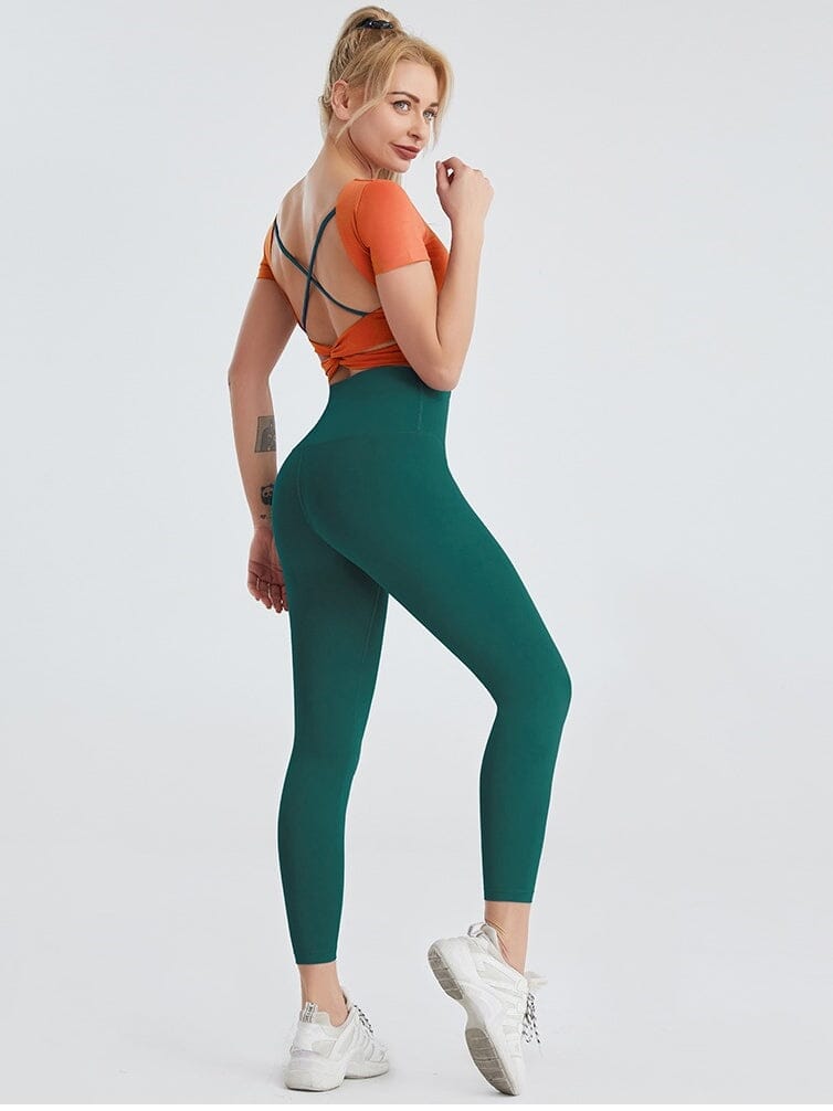 Ensemble Sport Legging T-shirt Manches Courtes Ensemble Sport helankezatrening.com sa Vert/Orange