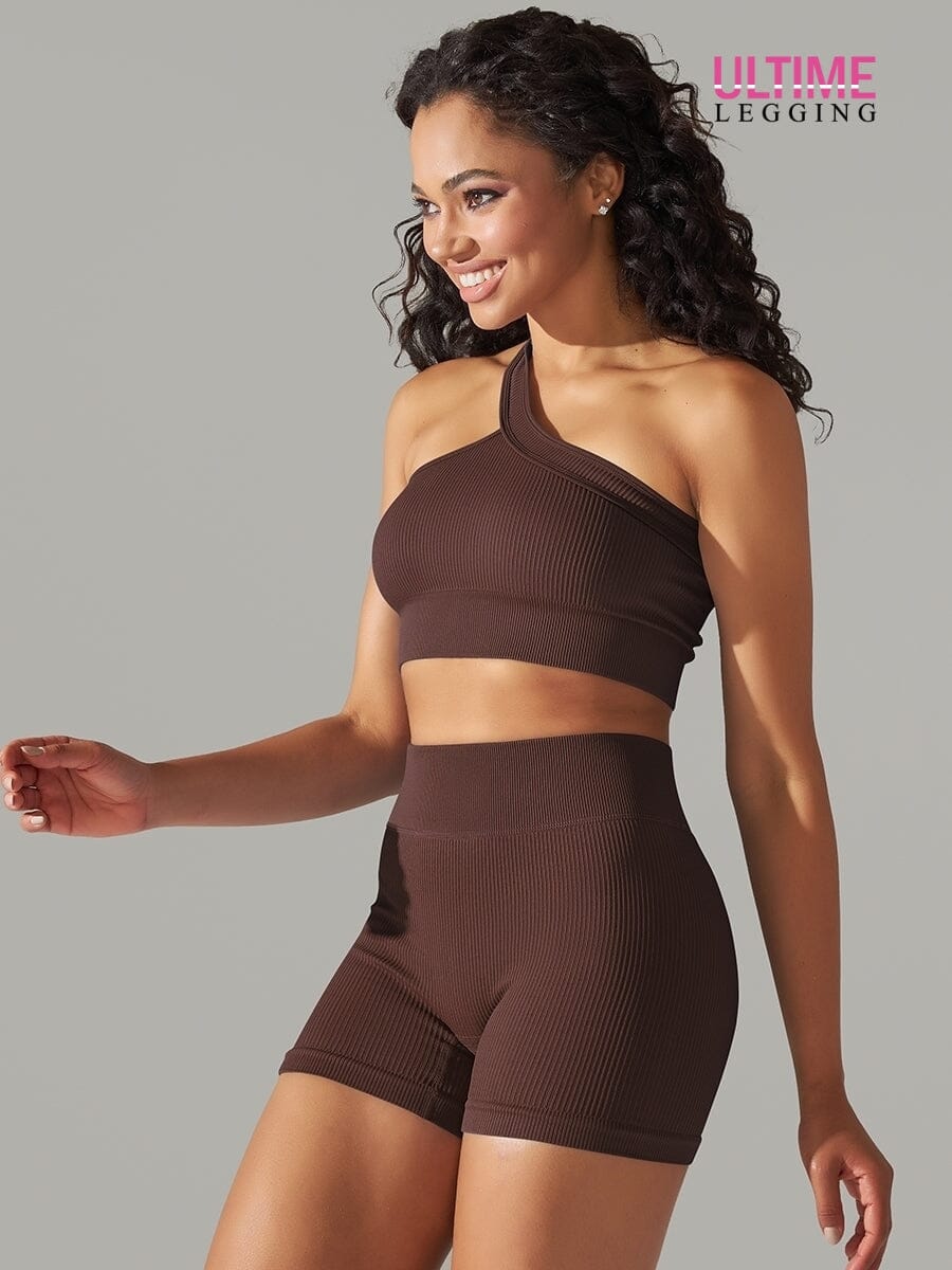 Ensemble Sport - Short et Soutien-Gorge Une Bretelle- Ultime-Legging Ensemble Sport helankezatrening.com sa Marron