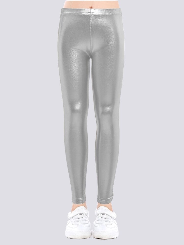 Legging Brillant Simili Cuir Fille Leggings helankezatrening.com 3 - 4 ans Argent