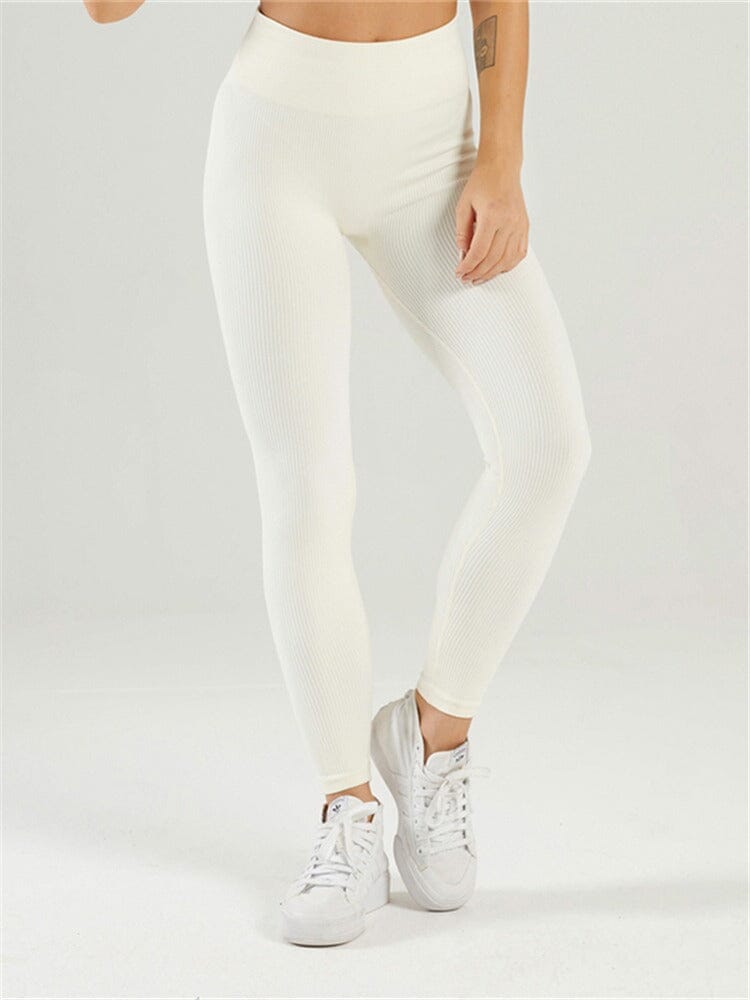 Legging Plissé Taille Haute Sport - Nexir Leggings helankezatrening.com sa Crème