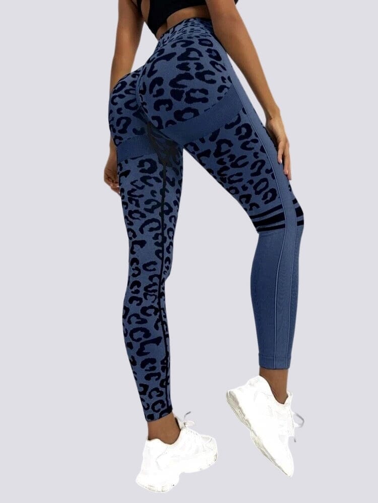 Legging Sans Couture Push Up Sport - Léopard Leggings helankezatrening.com sa Bleu