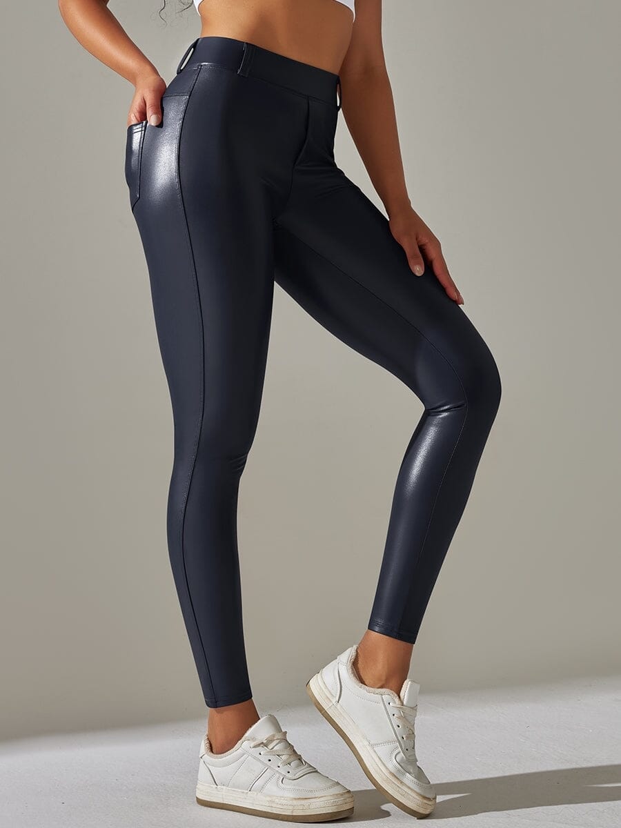 Legging Simili Cuir Intérieur Velours Leggings helankezatrening.com sa Bleu