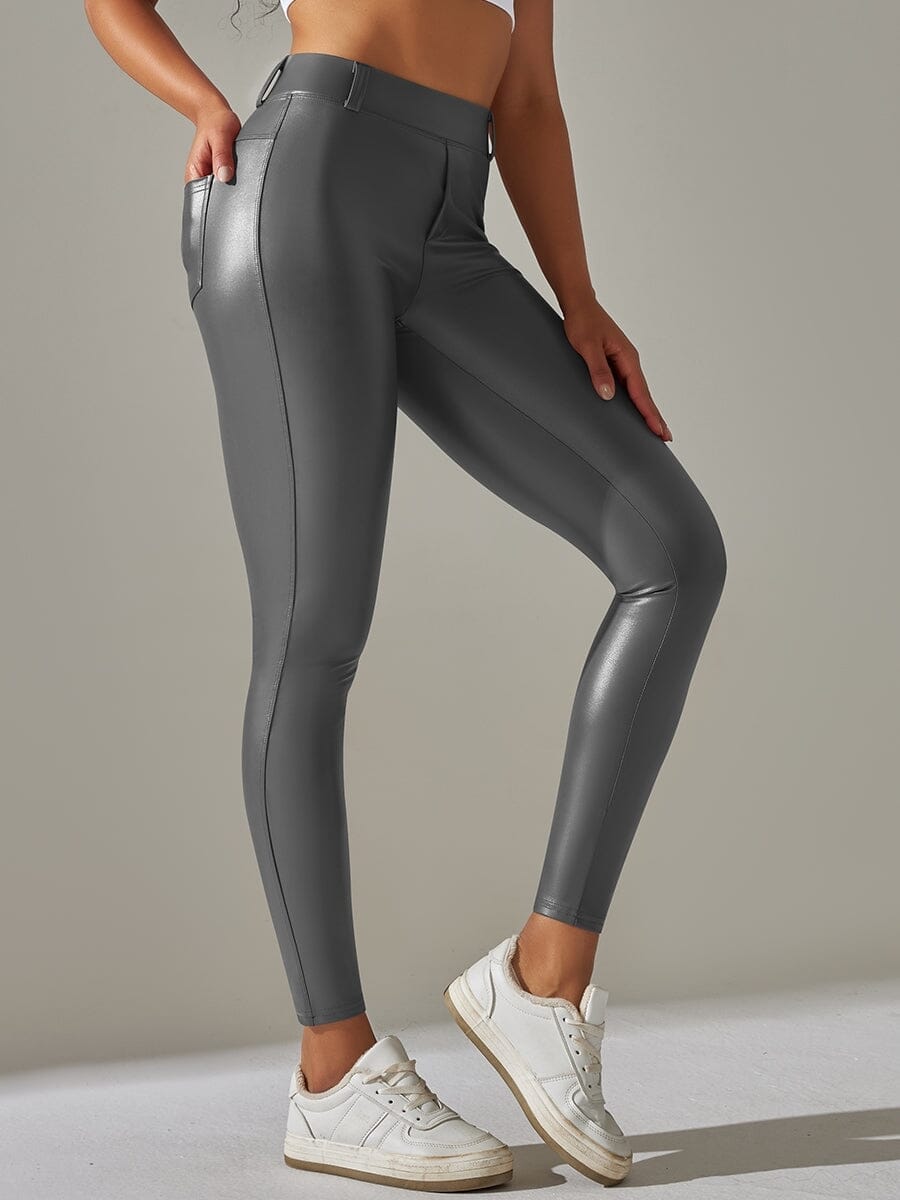 Legging Simili Cuir Intérieur Velours Leggings helankezatrening.com sa Gris