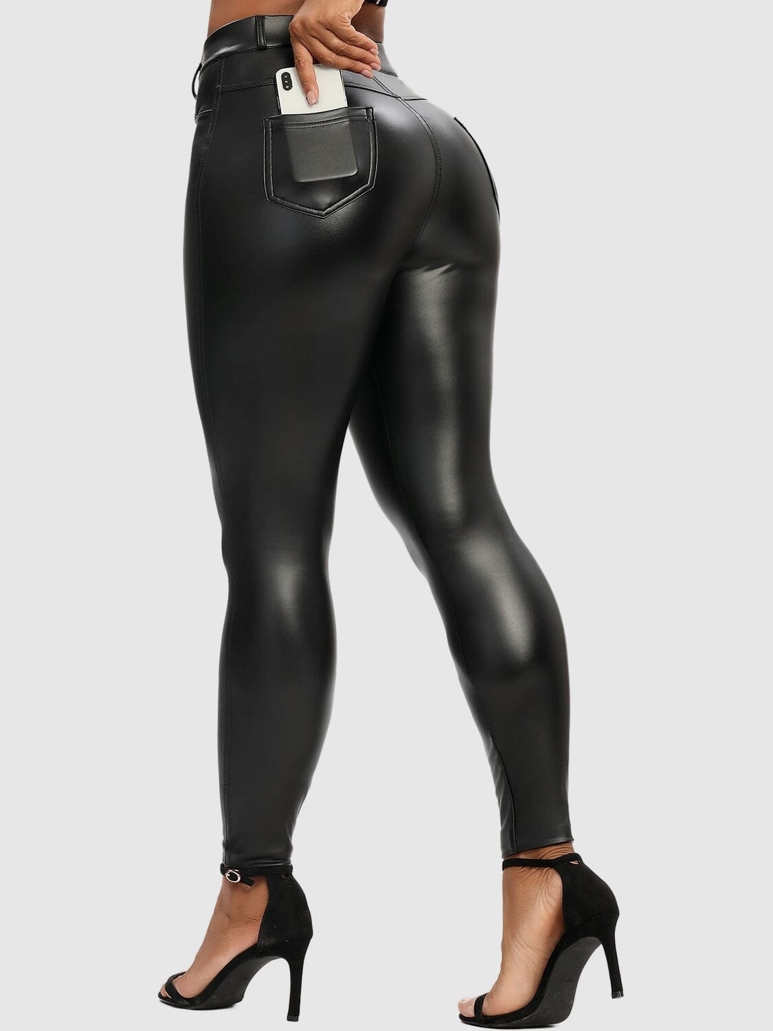 Legging Simili Cuir Poches Arrière Leggings helankezatrening.com sa Noir