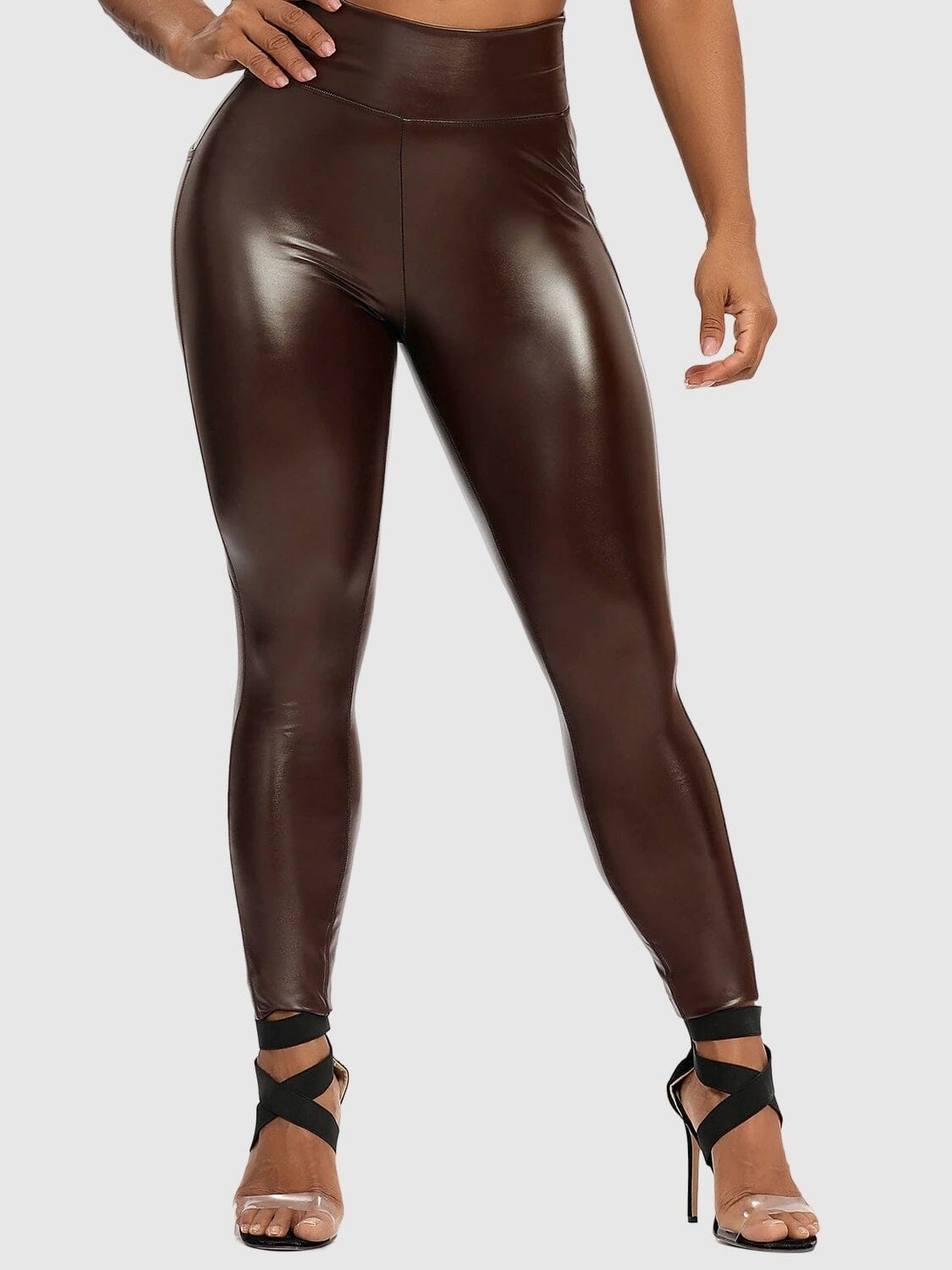 Legging Simili Cuir Poches Leggings helankezatrening.com : Legging Femme | Vêtements de Sport sa Marron