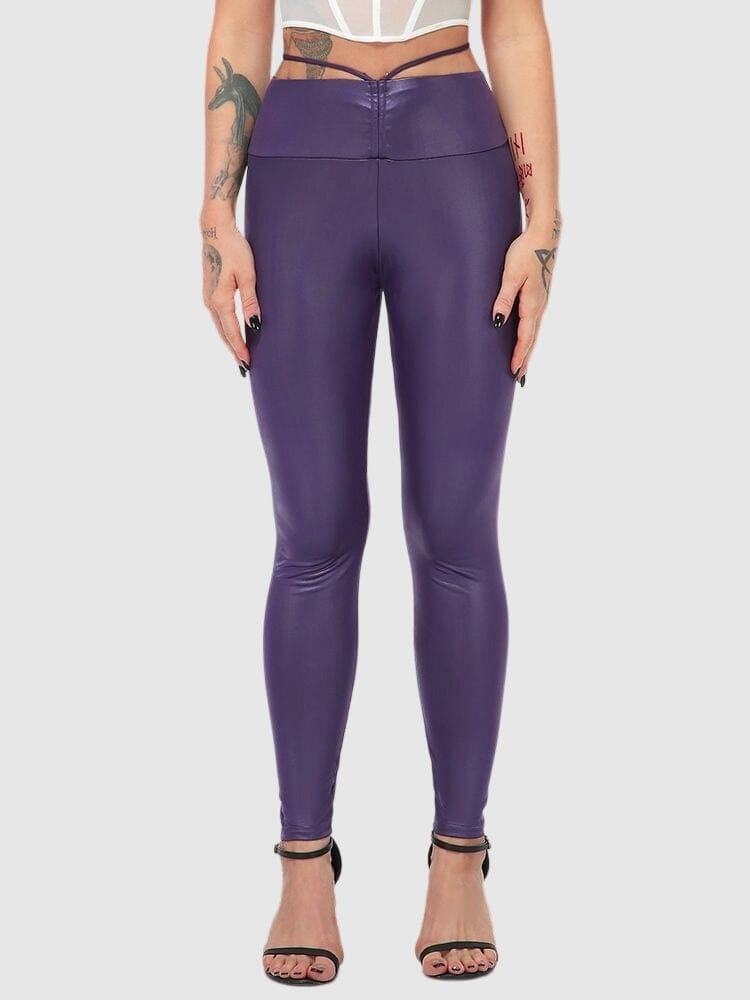 Legging Simili Cuir Taille Élastique Leggings helankezatrening.com sa Violet