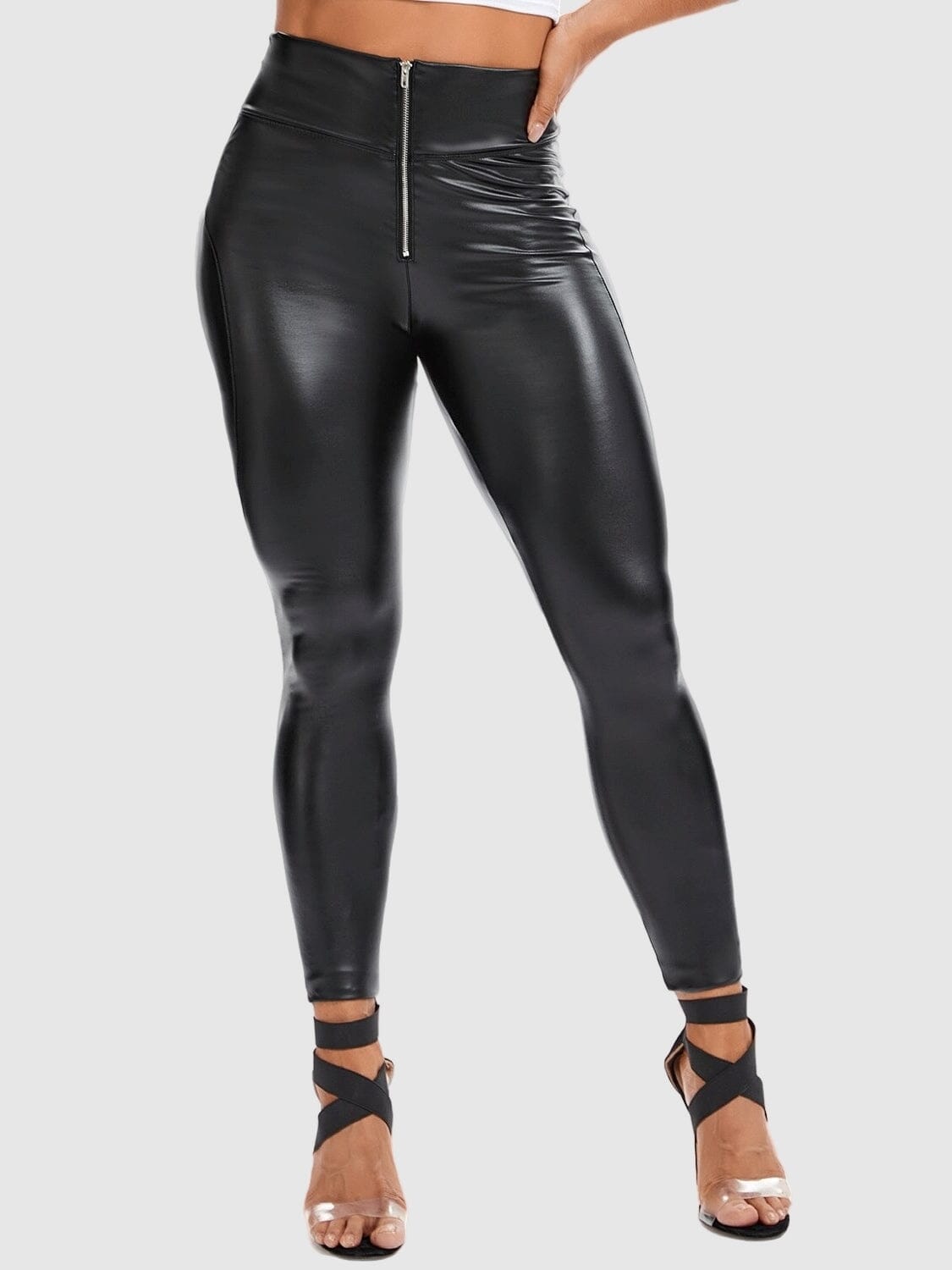 Legging Simili Cuir Taille Zippée Leggings helankezatrening.com : Legging Femme | Vêtements de Sport sa Noir