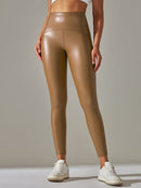 Legging Simili Cuir Ventre Plat Velours Leggings helankezatrening.com sa Marron clair