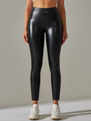 Legging Simili Cuir Ventre Plat Velours Leggings helankezatrening.com sa Noir