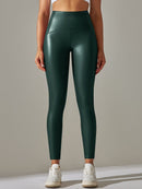 Legging Simili Cuir Ventre Plat Velours Leggings helankezatrening.com sa Vert