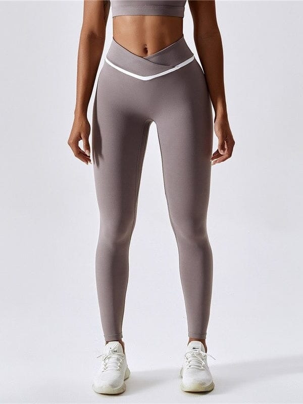 Legging Sport Ceinture Croisée Sans Couture Leggings helankezatrening.com : Legging Femme | Vêtements de Sport sa Gris