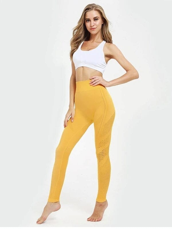 Legging Sport Maille Sans Couture Leggings helankezatrening.com : Legging Femme | Vêtements de Sport sa Jaune