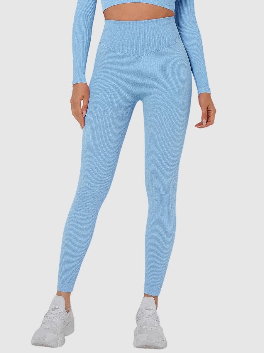 Legging Sport Sans Couture Côtelé (Push Up) Leggings helankezatrening.com sa Bleu ciel