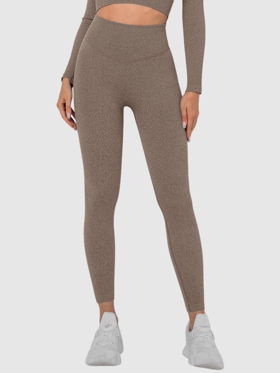 Legging Sport Sans Couture Côtelé (Push Up) Leggings helankezatrening.com sa Café