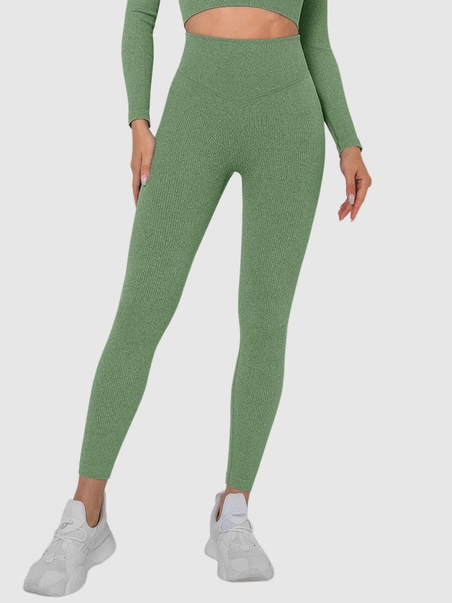 Legging Sport Sans Couture Côtelé (Push Up) Leggings helankezatrening.com sa Vert