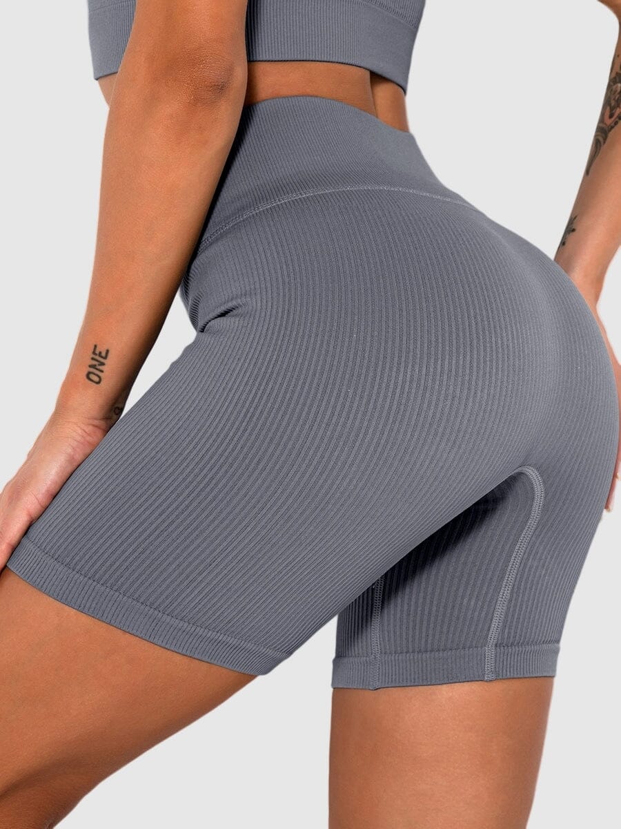 Short Sport Sans Couture Côtelé Shorts helankezatrening.com : Legging Femme | Vêtements de Sport sa Gris