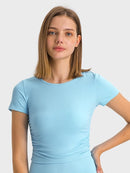 T-Shirt Sport Côtelé Manches Courtes T-Shirt helankezatrening.com XS Bleu ciel