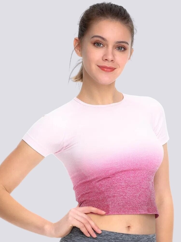 T-Shirt Sport Dégradé Manches Courtes T-Shirt helankezatrening.com sa Blanc/Rose