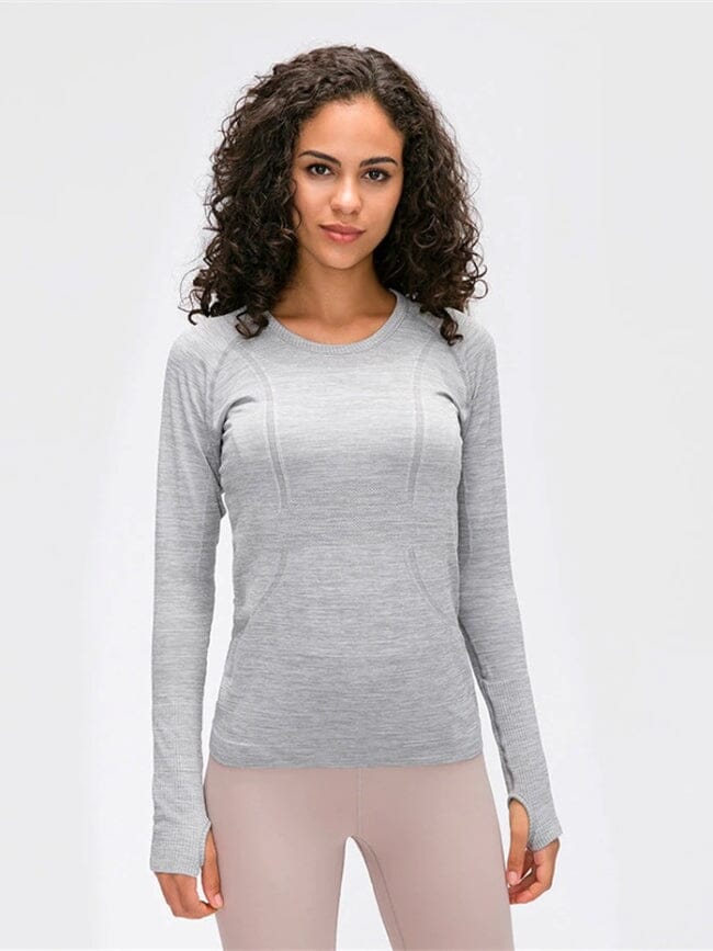 Tee-Shirt Manches Sport Longues Trou de Pouce T-Shirt helankezatrening.com : Legging Femme | Vêtements de Sport XS Gris