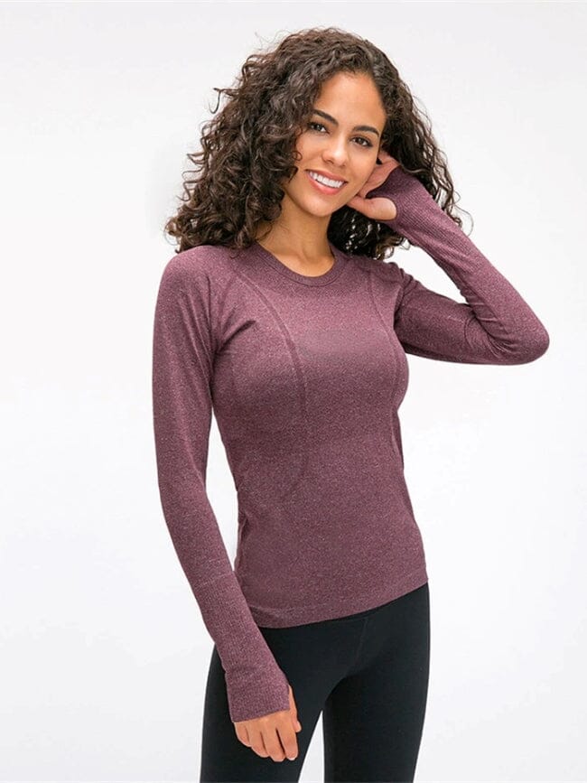 Tee-Shirt Manches Sport Longues Trou de Pouce T-Shirt helankezatrening.com : Legging Femme | Vêtements de Sport XS Violet