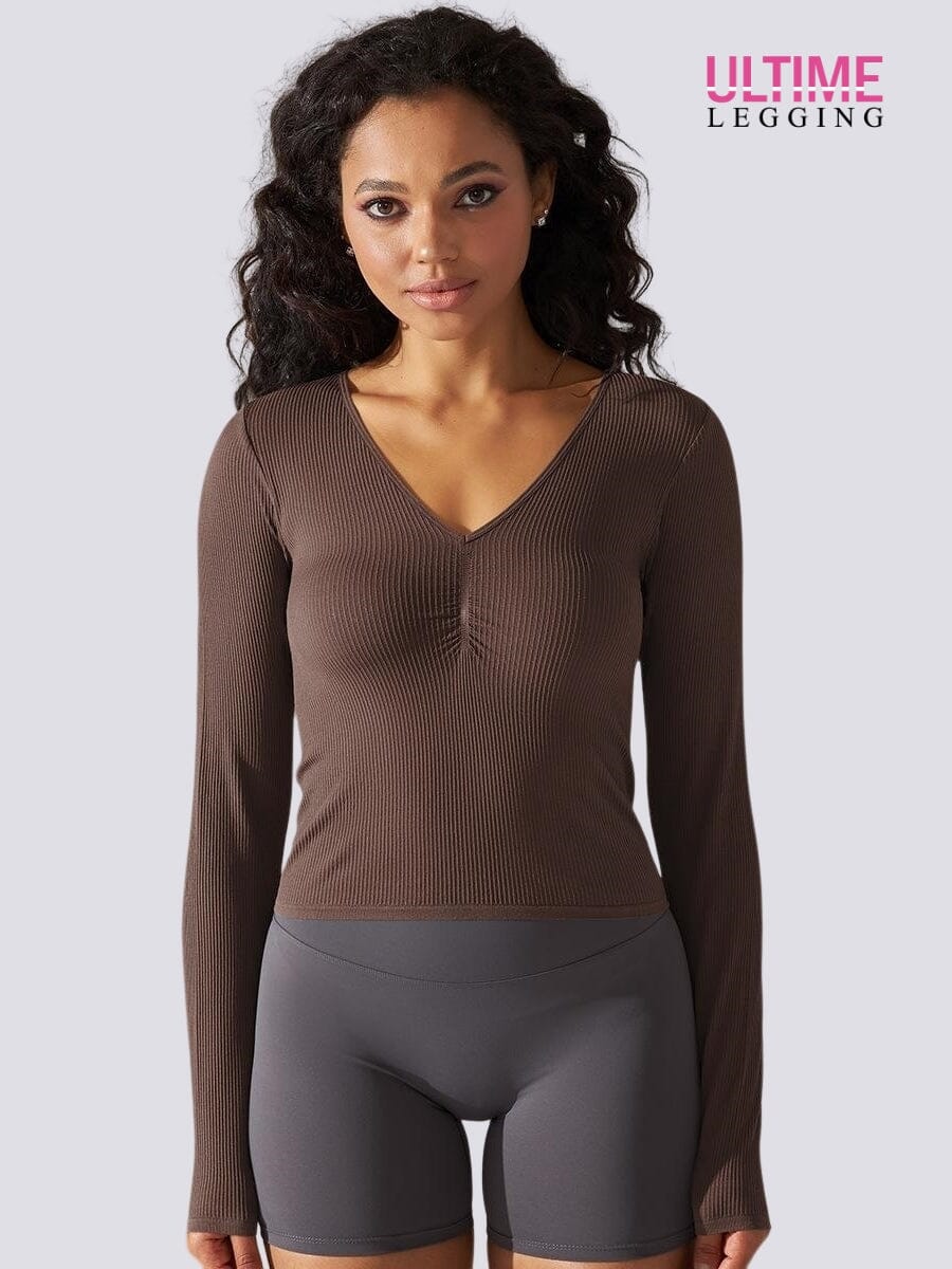 Top Sport Manches Longues Push Up - Ultime-Legging T-Shirt helankezatrening.com XS Marron